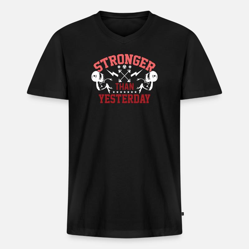 Stärker als gestern - Männer Premium Bio T-Shirt mit V-Ausschnitt - Schwarz