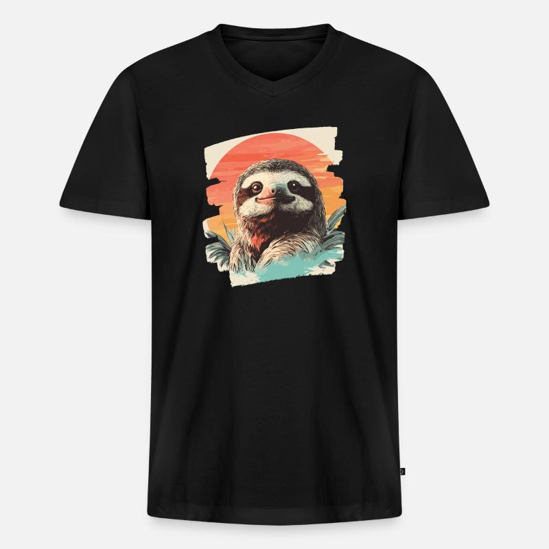 Faultier - Männer Premium Bio T-Shirt mit V-Ausschnitt - Schwarz