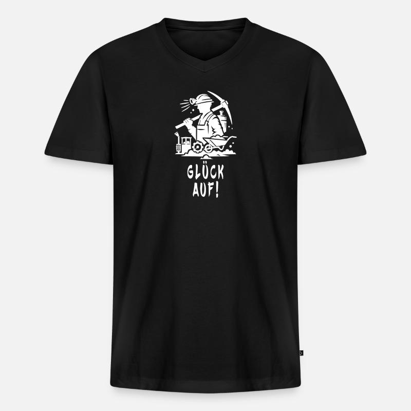 Glück Auf! Bergbau Design - Männer Premium Bio T-Shirt mit V-Ausschnitt - Schwarz