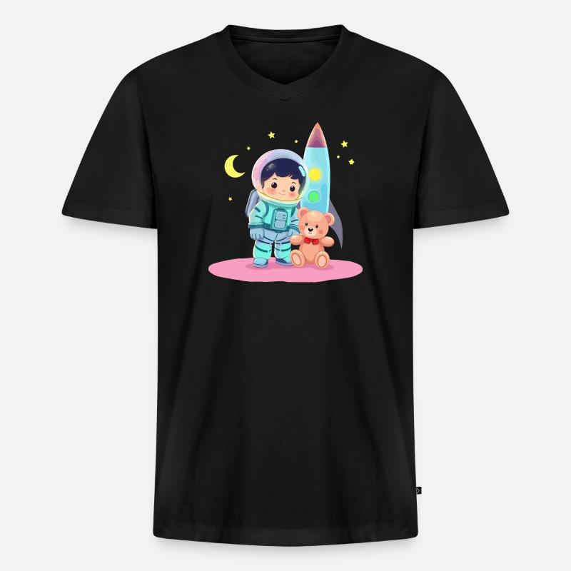 Astronaut mit Teddybär - Männer Premium Bio T-Shirt mit V-Ausschnitt - Schwarz
