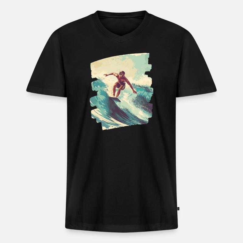 Surfer - Männer Premium Bio T-Shirt mit V-Ausschnitt - Schwarz