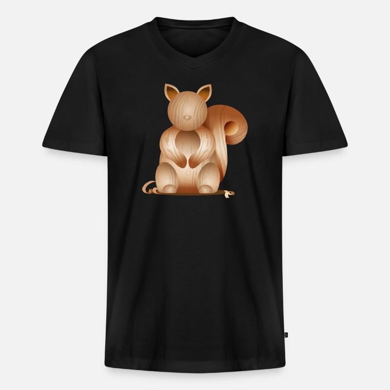 Illustration in Holzoptik–Verspieltes Eichhörnchen - Männer Premium Bio T-Shirt mit V-Ausschnitt - Schwarz