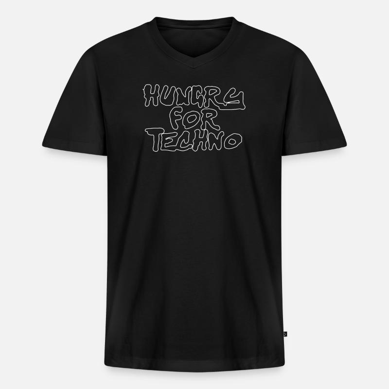 Hungry for Techno - Männer Premium Bio T-Shirt mit V-Ausschnitt - Schwarz