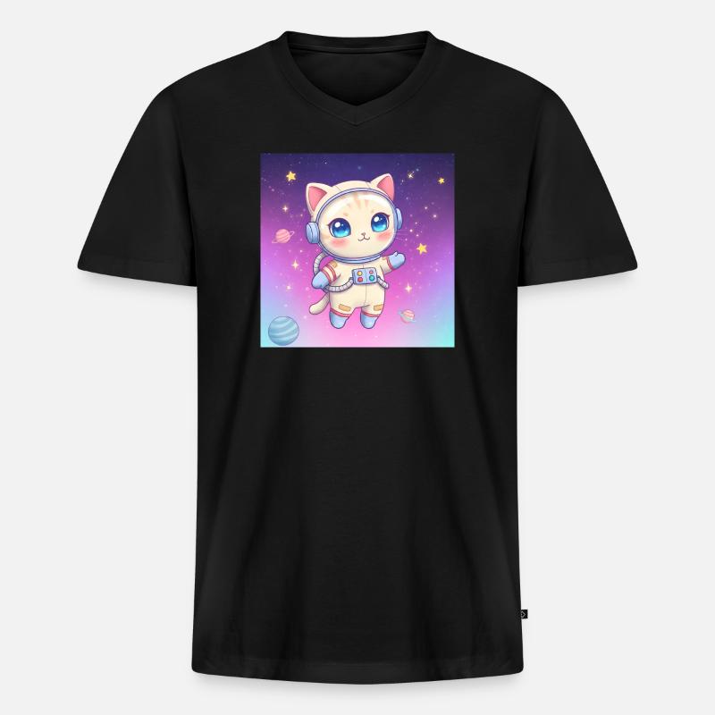Astronaut Kätzchen - Männer Premium Bio T-Shirt mit V-Ausschnitt - Schwarz