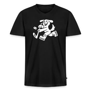 Labrador Silhouette Hockey Minimalist - Männer Premium Bio T-Shirt mit V-Ausschnitt - Schwarz - Vorne - Nico (187cm)