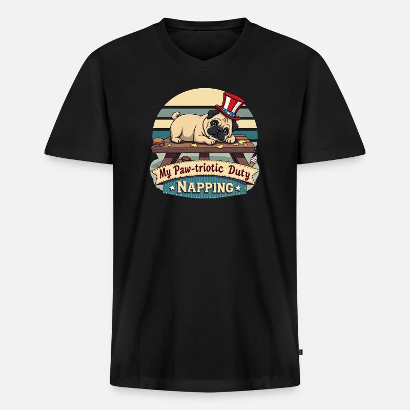 Mops Nickerchen - Männer Premium Bio T-Shirt mit V-Ausschnitt - Schwarz