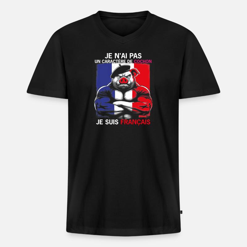 SCHWEINEKOPF - Männer Premium Bio T-Shirt mit V-Ausschnitt - Schwarz