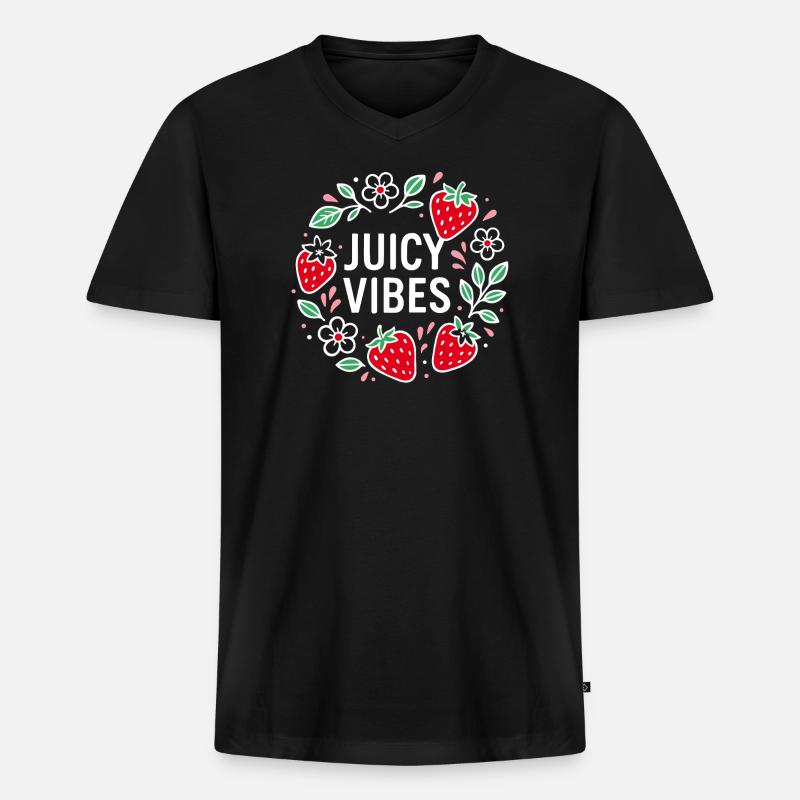 Juicy Vibes - Sommerdesign mit Erdbeeren - Männer Premium Bio T-Shirt mit V-Ausschnitt - Schwarz