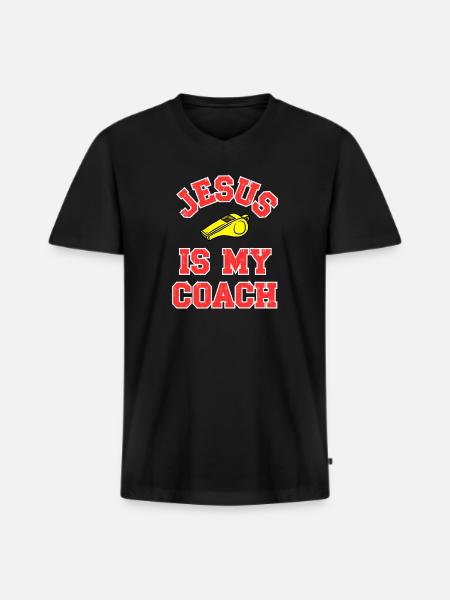 Jesus as a Coach Motivational Design - Men's Premium Organic T-shirt with V-neck - black