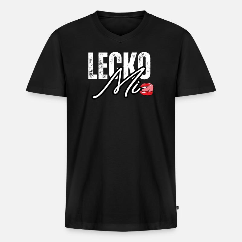 Lederoptik mit Lippenakzent - Männer Premium Bio T-Shirt mit V-Ausschnitt - Schwarz
