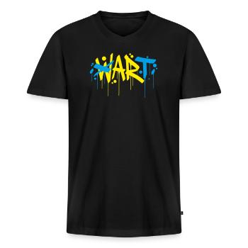 Art Guerre Paix Faire de l’art, pas de la guerre - T-shirt encolure en V Premium bio Homme - noir - Devant - Nico (187cm)