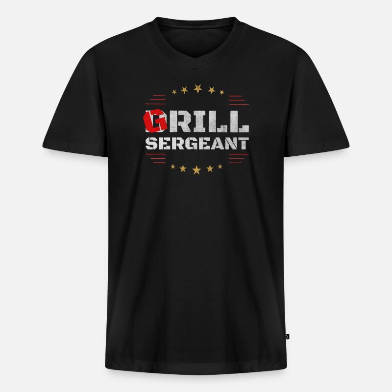 Grill Sergeant – classic BBQ Shirt - Männer Premium Bio T-Shirt mit V-Ausschnitt - Schwarz