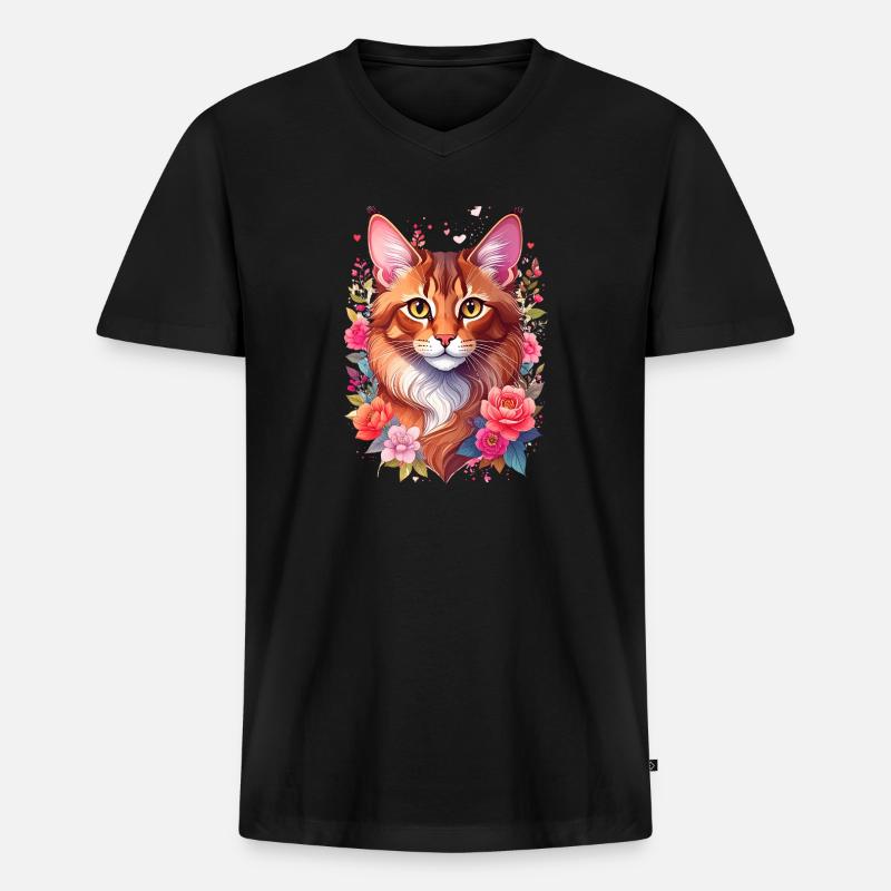 Somali Katze Portrait - Männer Premium Bio T-Shirt mit V-Ausschnitt - Schwarz