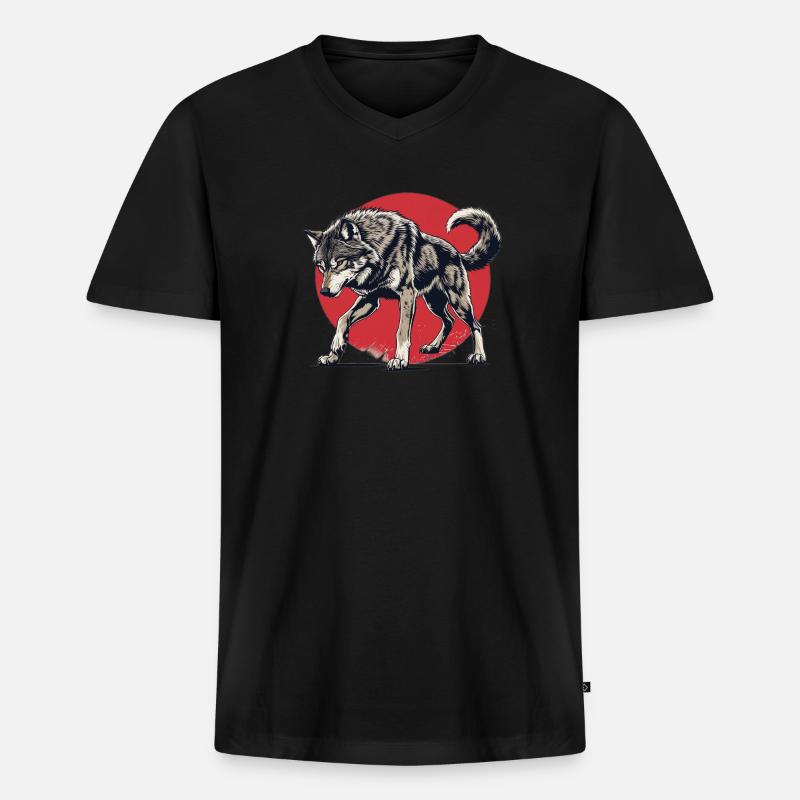 Epischer Wolf - Männer Premium Bio T-Shirt mit V-Ausschnitt - Schwarz