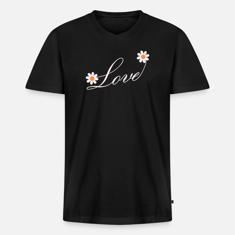 Blumenliebe Skript Design - Männer Premium Bio T-Shirt mit V-Ausschnitt - Schwarz