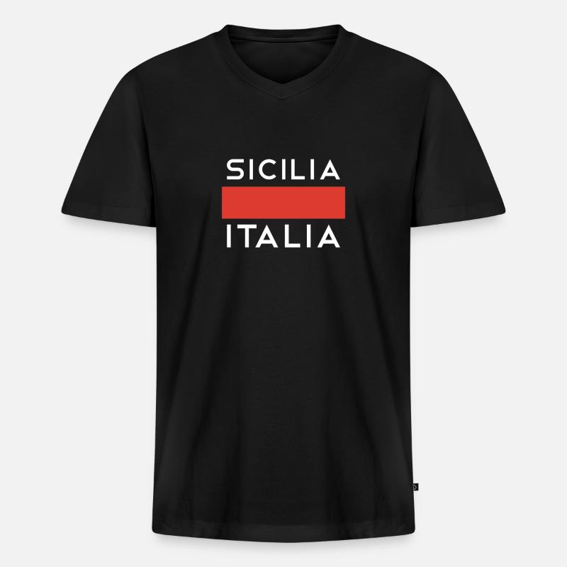 Sicily Pullover Sweat à capuche - T-shirt encolure en V Premium bio Homme - noir