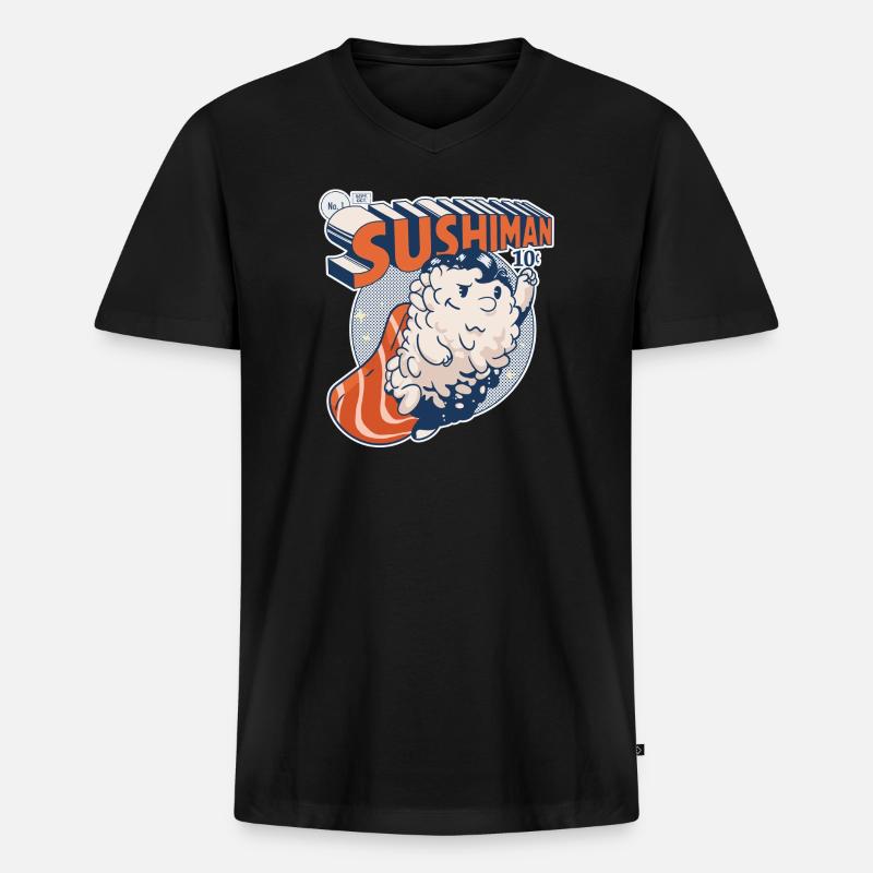 Super Sushi - Männer Premium Bio T-Shirt mit V-Ausschnitt - Schwarz