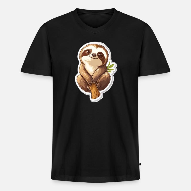 Faultier - Männer Premium Bio T-Shirt mit V-Ausschnitt - Schwarz