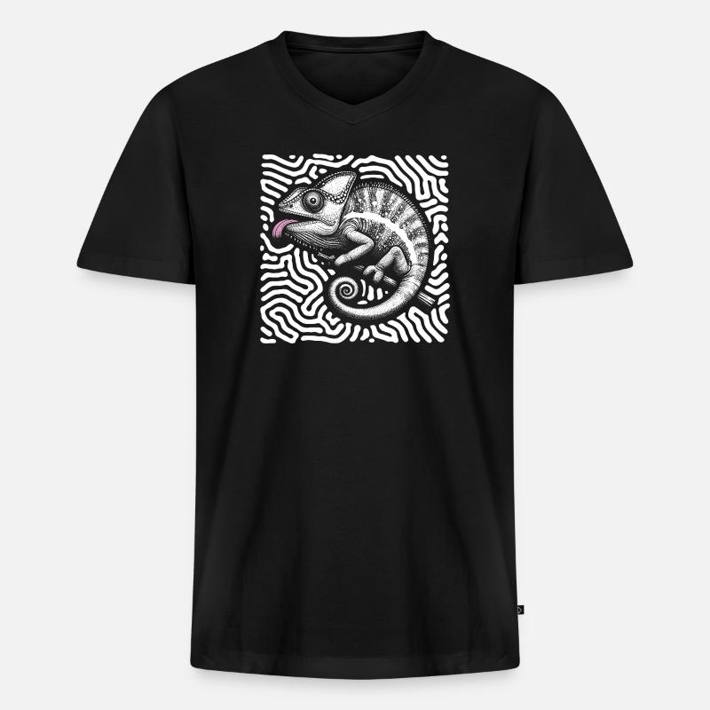 Chamäleon Pastell Stammeskunst - Männer Premium Bio T-Shirt mit V-Ausschnitt - Schwarz