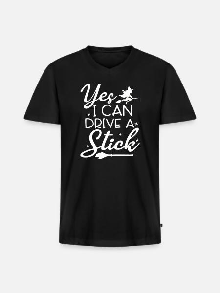 Whimsical Witch Riding Broom Illustration - Men's Premium Organic T-shirt with V-neck - black