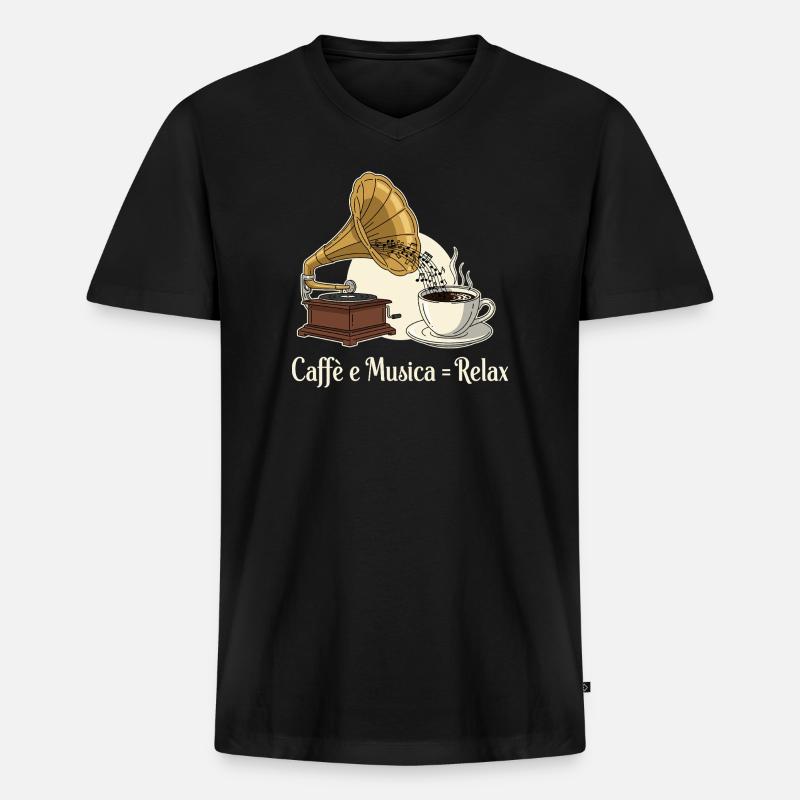 Caffè e Musica = Relax - Männer Premium Bio T-Shirt mit V-Ausschnitt - Schwarz