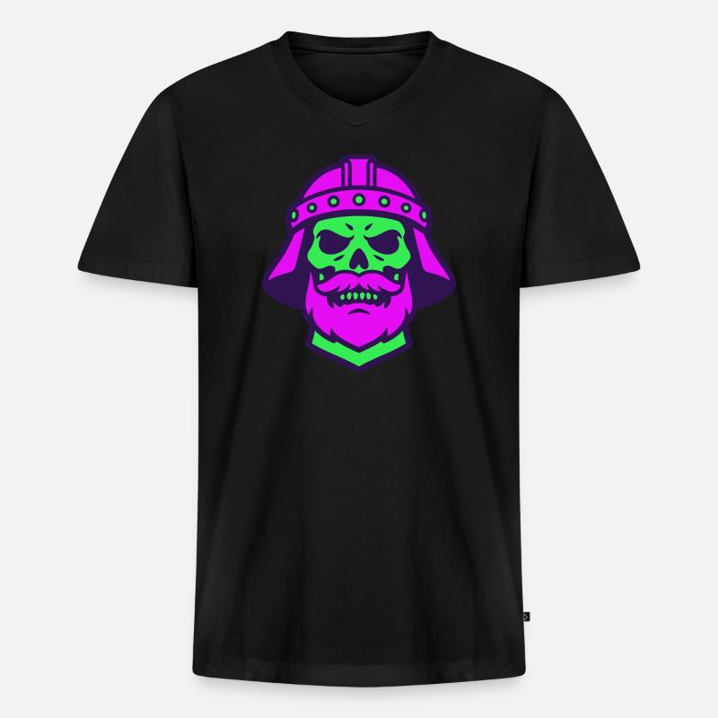 Skull Warrior Pop Art - Männer Premium Bio T-Shirt mit V-Ausschnitt - Schwarz