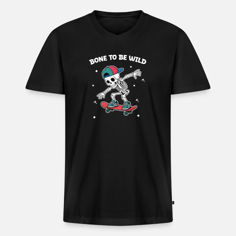 Skull Skeleton Skateboard Abenteuer - Männer Premium Bio T-Shirt mit V-Ausschnitt - Schwarz