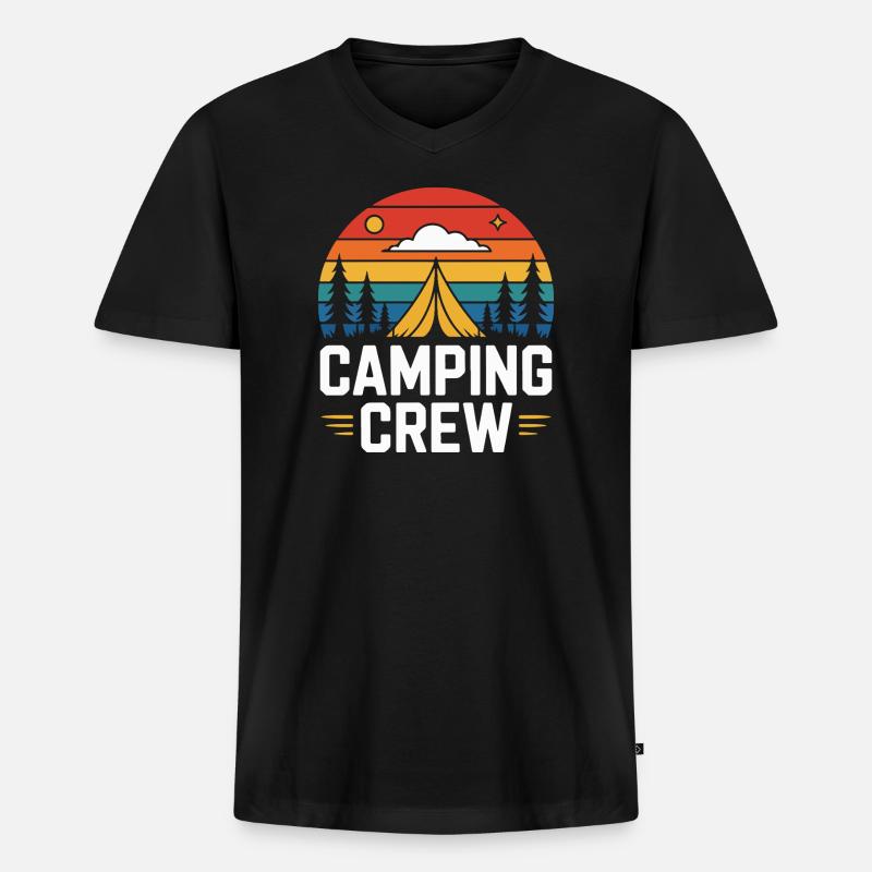 Sunset Camping Zelt Camping Crew - Männer Premium Bio T-Shirt mit V-Ausschnitt - Schwarz