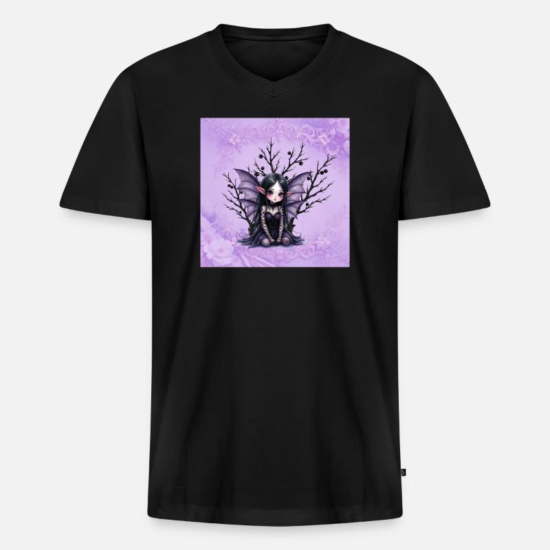 Vampir Fee Mädchen auf dunklem Baum - Männer Premium Bio T-Shirt mit V-Ausschnitt - Schwarz