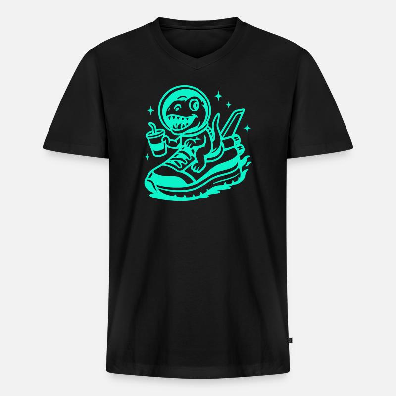 Space Fun Saurus Junior - Männer Premium Bio T-Shirt mit V-Ausschnitt - Schwarz