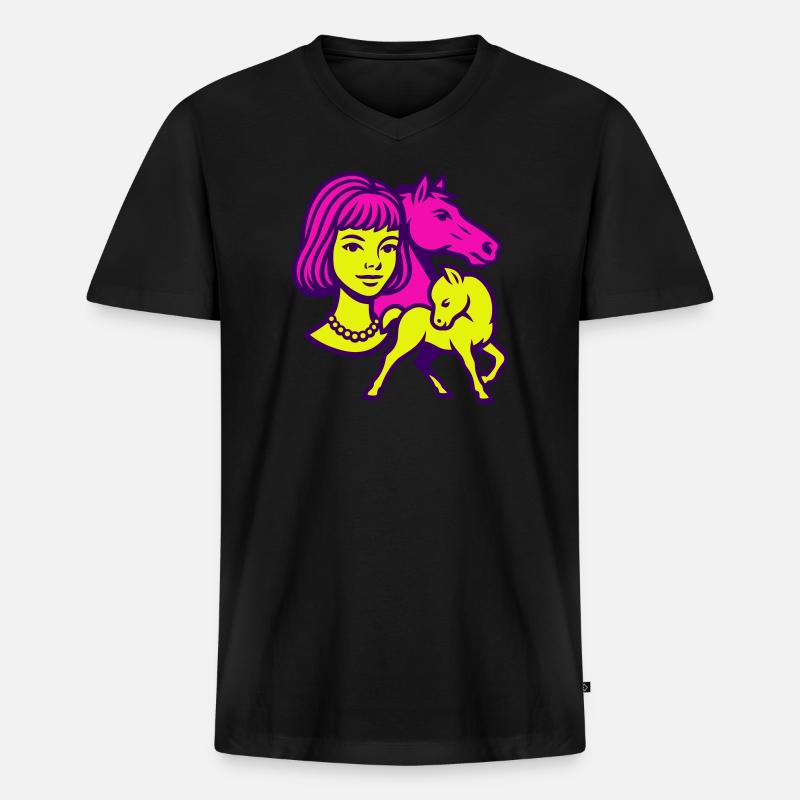 Pferdemädchen Pop-Art - Männer Premium Bio T-Shirt mit V-Ausschnitt - Schwarz