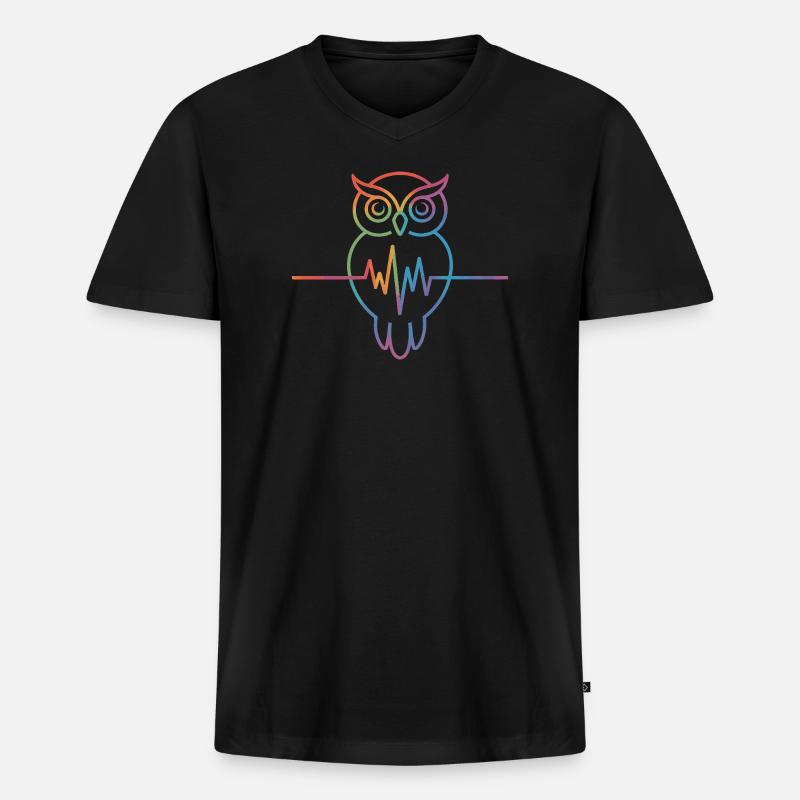 Regenbogen Eule Herzschlag Design - Männer Premium Bio T-Shirt mit V-Ausschnitt - Schwarz