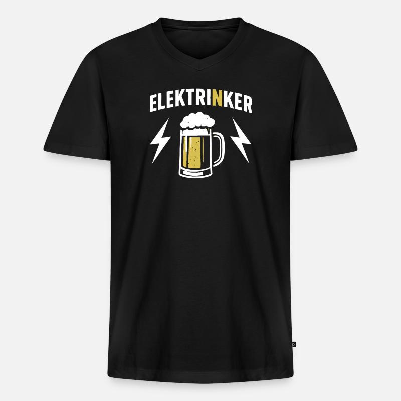 Elektrinker Bier & Blitz Geschenk Elektriker - Männer Premium Bio T-Shirt mit V-Ausschnitt - Schwarz