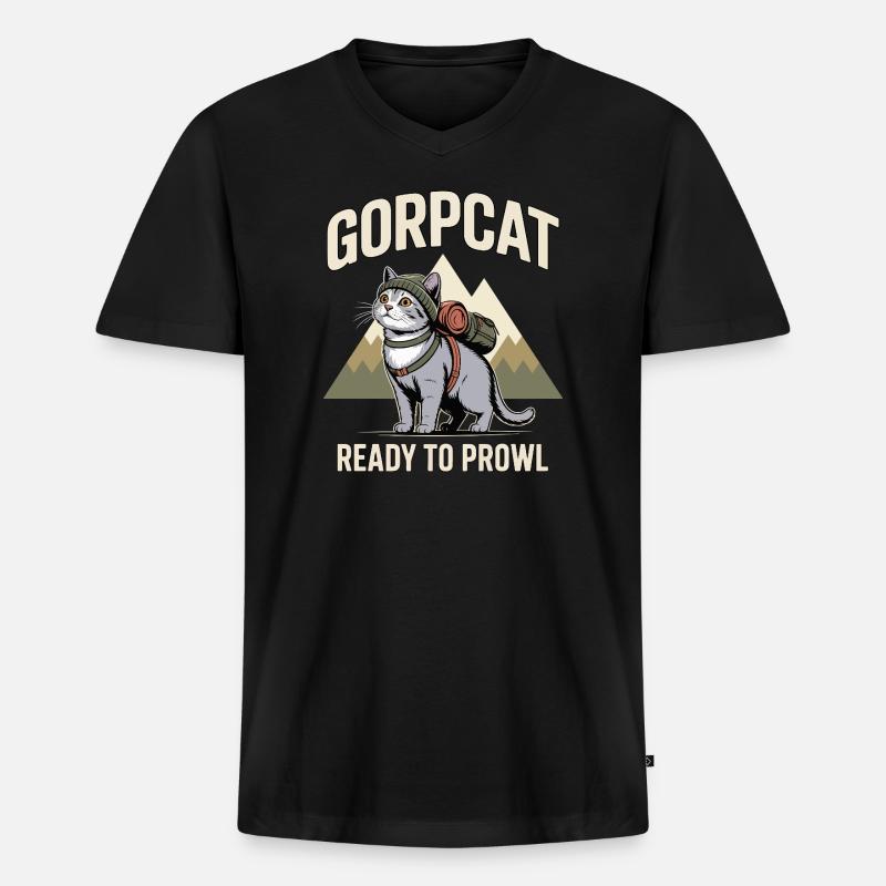 GORPCAT bereit zum Schleichen Wanderkatze - Männer Premium Bio T-Shirt mit V-Ausschnitt - Schwarz