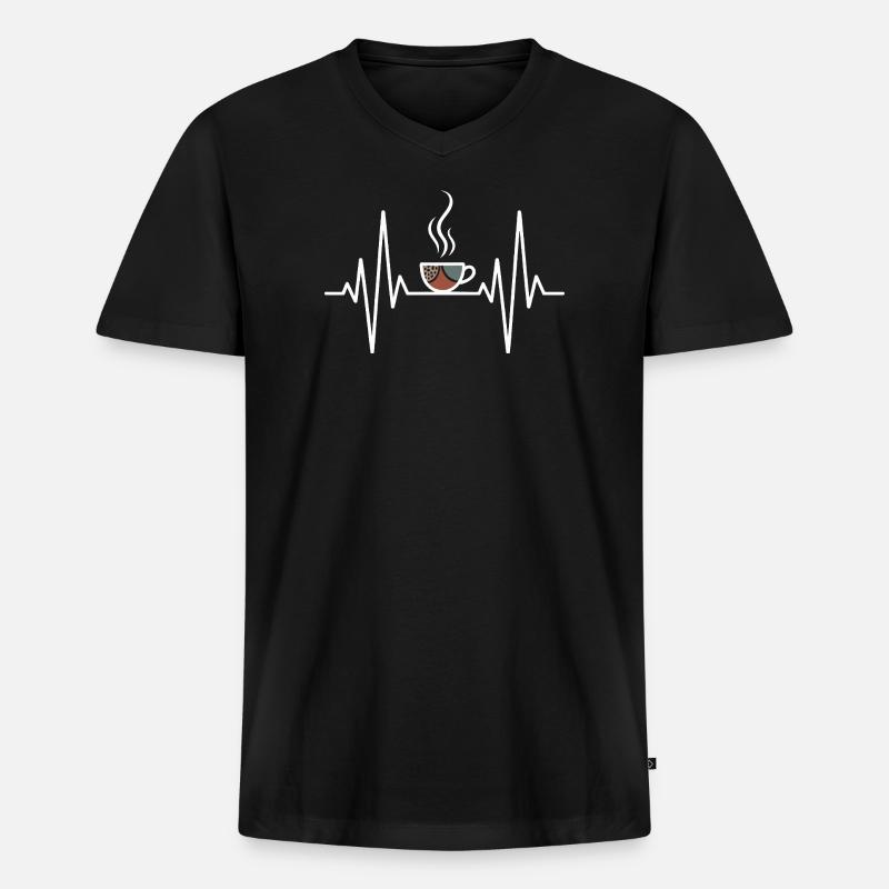 Kaffee Herzschlag Design - Männer Premium Bio T-Shirt mit V-Ausschnitt - Schwarz