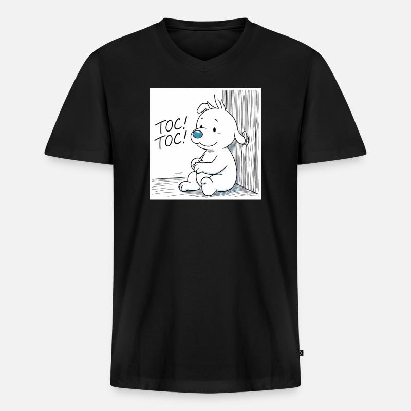 Idéfix Frappe Toc Toc Toc - Männer Premium Bio T-Shirt mit V-Ausschnitt - Schwarz