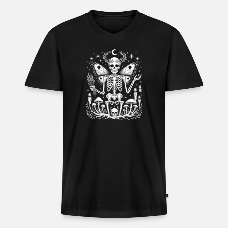 Gothic Skelett Fee mit Mondphasen - Männer Premium Bio T-Shirt mit V-Ausschnitt - Schwarz