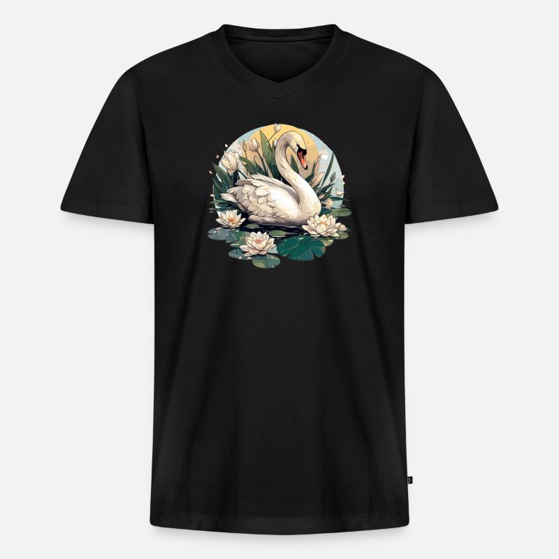 Schwäne Schwan - Männer Premium Bio T-Shirt mit V-Ausschnitt - Schwarz