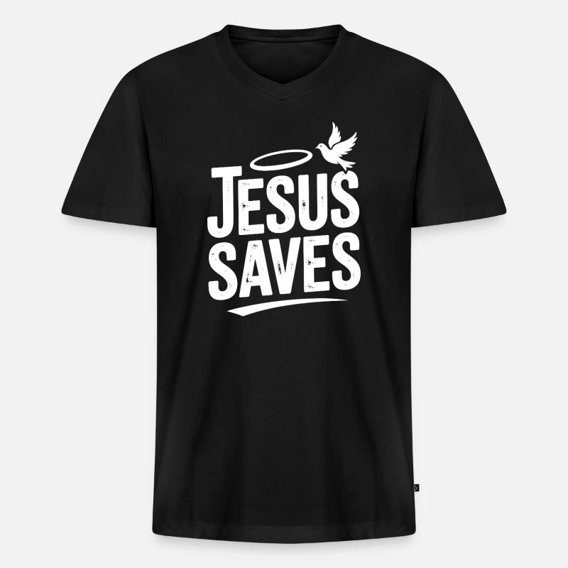 Jesus rettet - Männer Premium Bio T-Shirt mit V-Ausschnitt - Schwarz