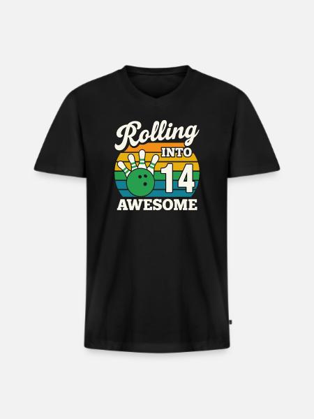 Retro Bowling 14th Birthday Design - Men's Premium Organic T-shirt with V-neck - black