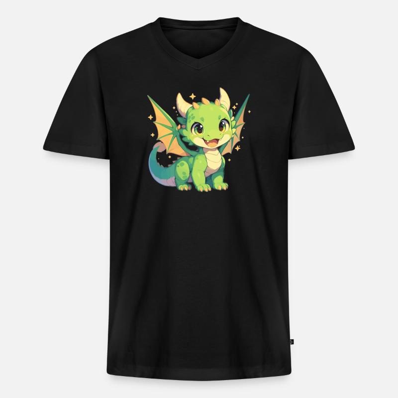 Drachen Drache - Männer Premium Bio T-Shirt mit V-Ausschnitt - Schwarz