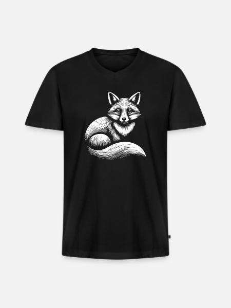Fuchs Illustration in Schwarz-Weiß - Männer Premium Bio T-Shirt mit V-Ausschnitt - Schwarz