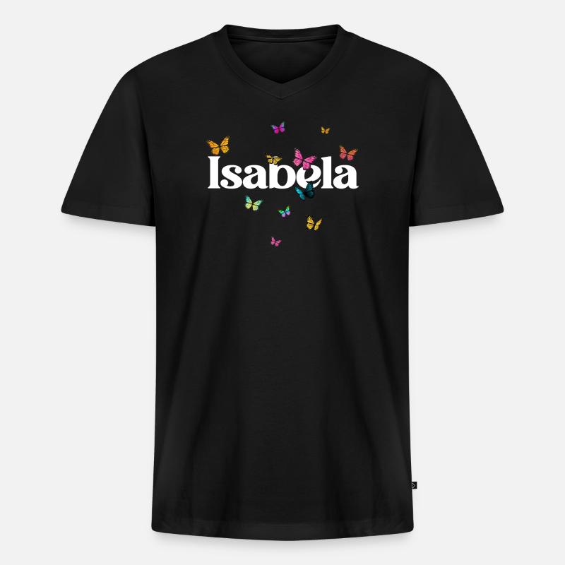 Schöner Mädchenname mit Schmetterlingen ISABELA - Männer Premium Bio T-Shirt mit V-Ausschnitt - Schwarz