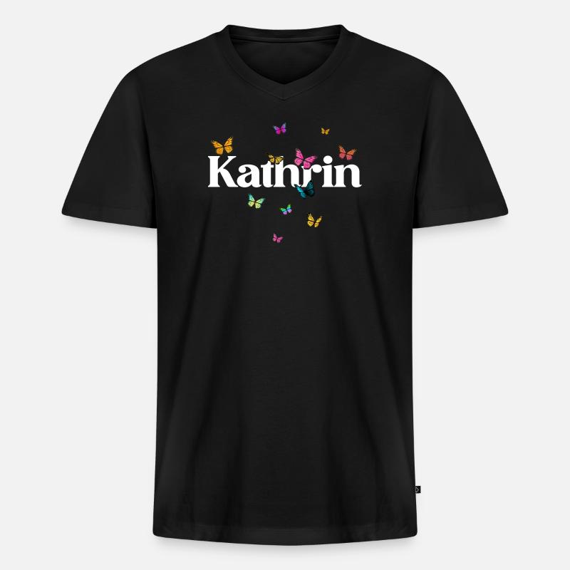 Schöner Mädchenname mit Schmetterlingen KATHRIN - Männer Premium Bio T-Shirt mit V-Ausschnitt - Schwarz