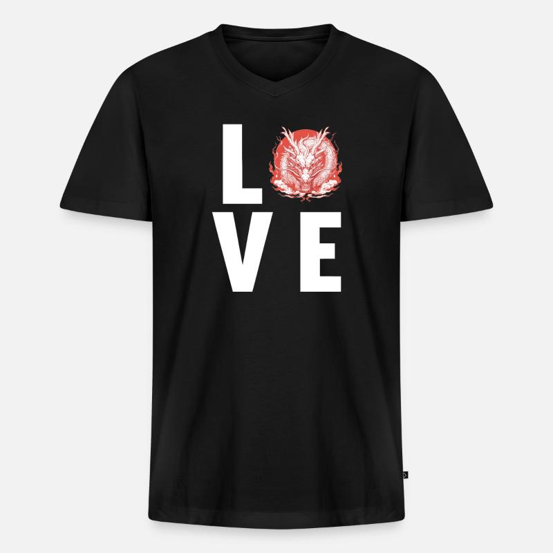 Drachen Drache - Männer Premium Bio T-Shirt mit V-Ausschnitt - Schwarz