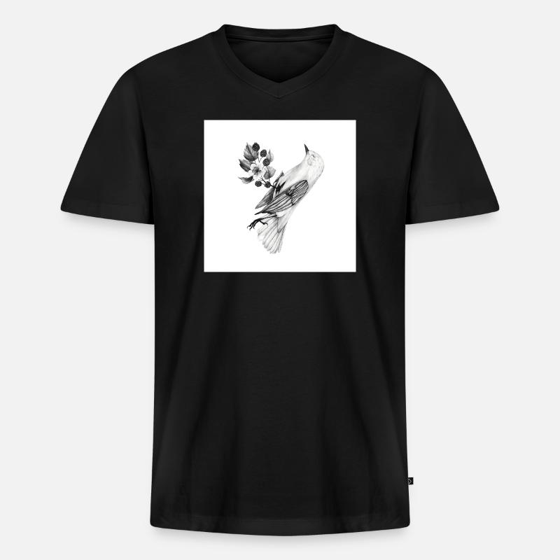 Vogel mit Pflanzen - Männer Premium Bio T-Shirt mit V-Ausschnitt - Schwarz