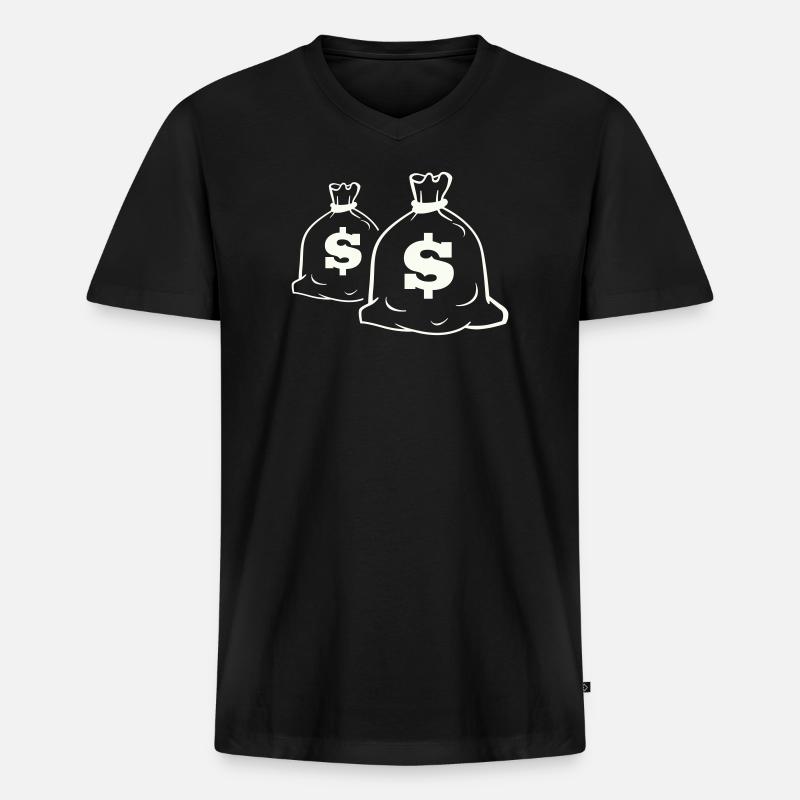 Geldsack Motiv Design - Männer Premium Bio T-Shirt mit V-Ausschnitt - Schwarz
