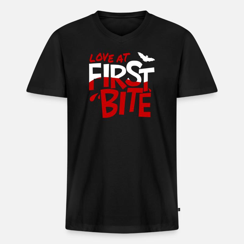 Liebe auf den ersten Biss - Männer Premium Bio T-Shirt mit V-Ausschnitt - Schwarz