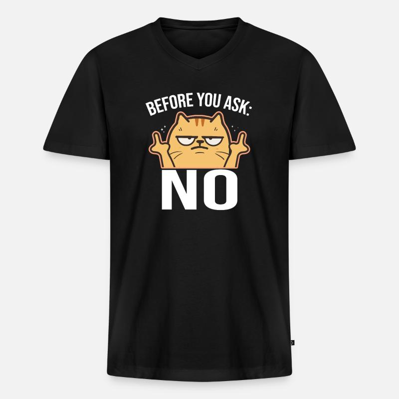 Freche Katze mit Mittelfinger NEIN - Männer Premium Bio T-Shirt mit V-Ausschnitt - Schwarz