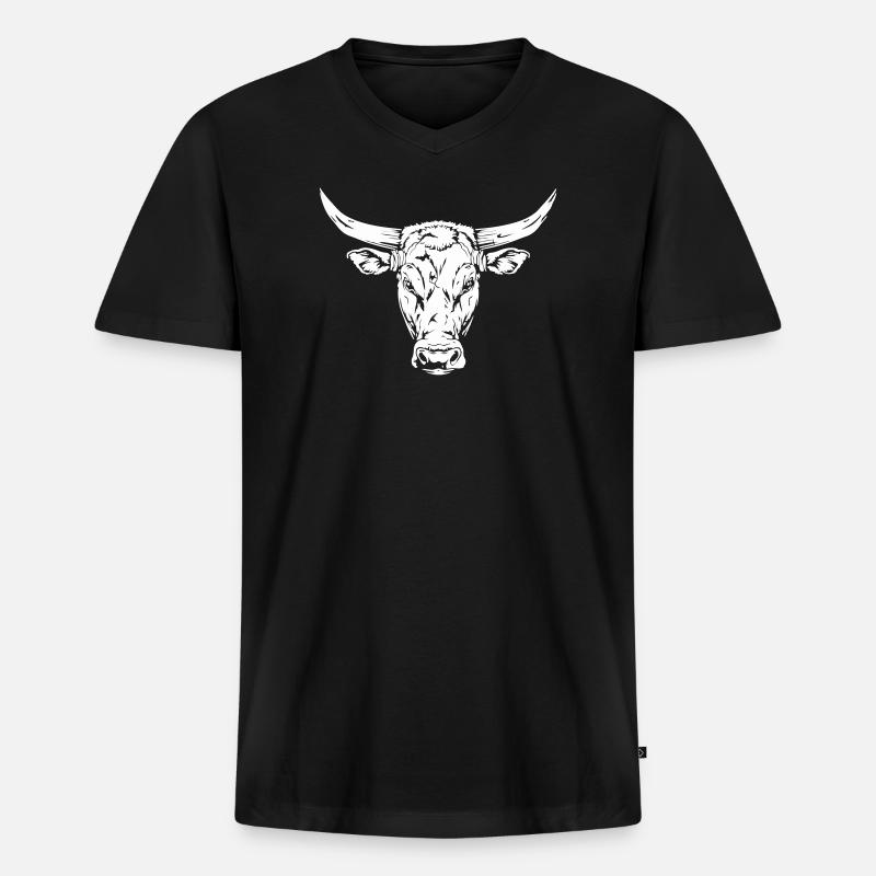 Stierkopf Silhouette Design - Männer Premium Bio T-Shirt mit V-Ausschnitt - Schwarz
